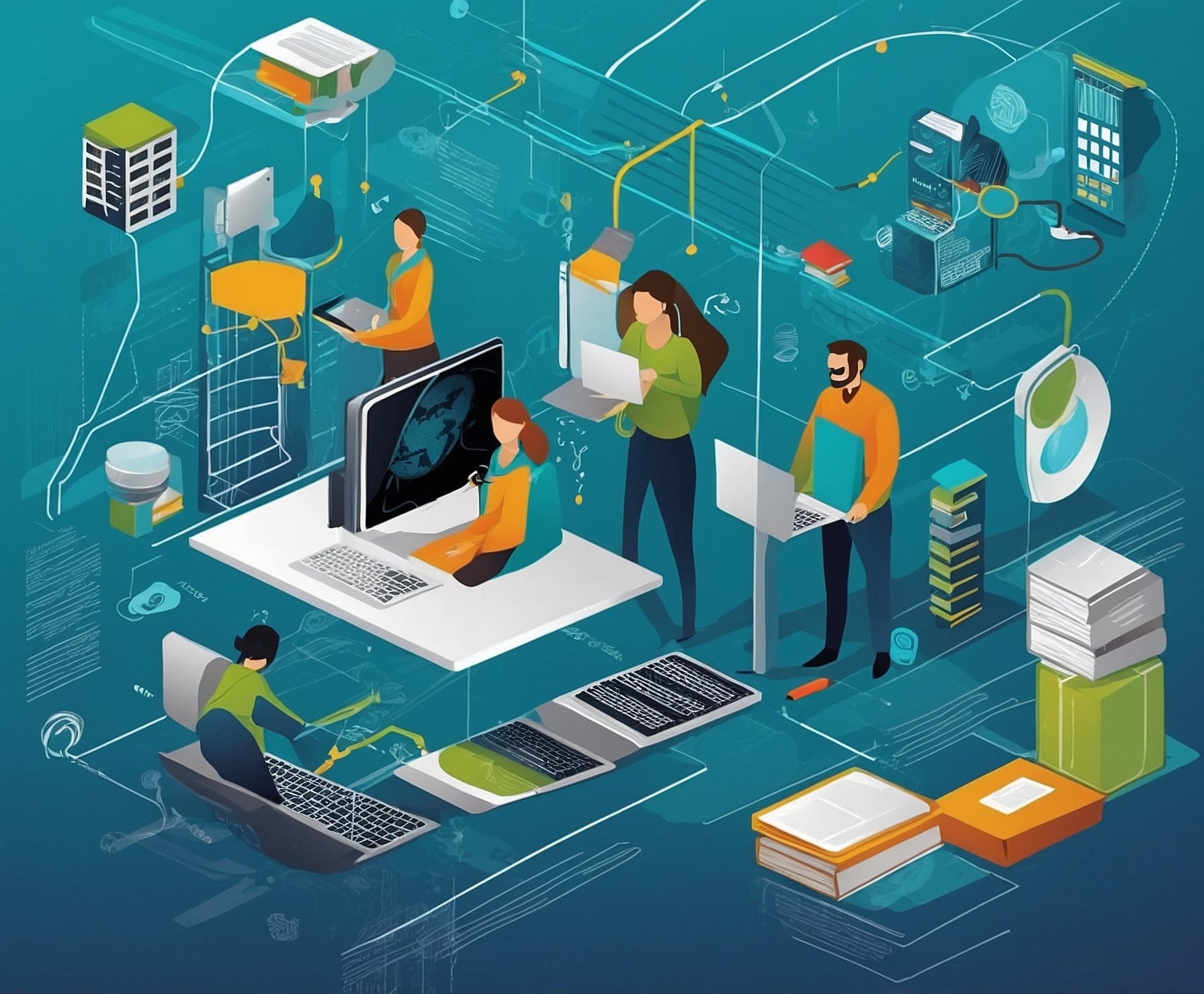 Personas colaborando en formaciones digitales.